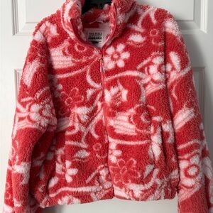 American Eagle Outfitters Red and White Floral Puffer Jacket